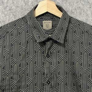 Rare Rabbit Millens Geometric Print Button Up Shirt Black Gold Pattern Men's M